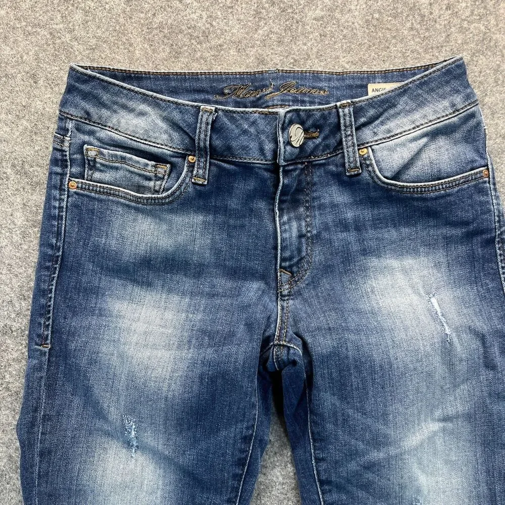 Mavi Jeans Women's 27 Angie‎ Mid Rise Slim Straight Distressed Denim Pants